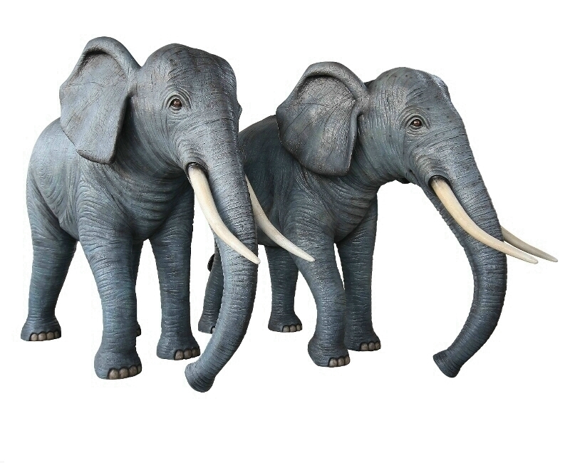 Life Size Male & Female Fiberglass Elephants